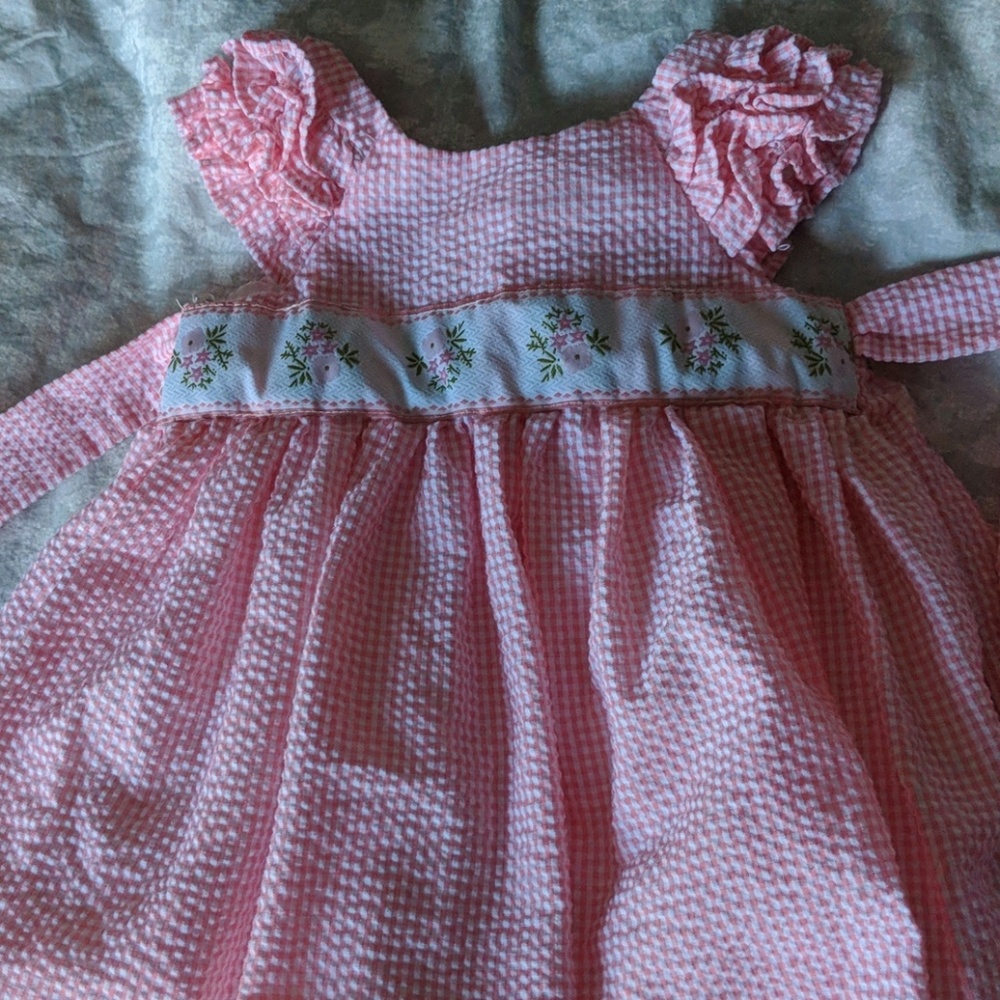 Seersucker dress pink and white